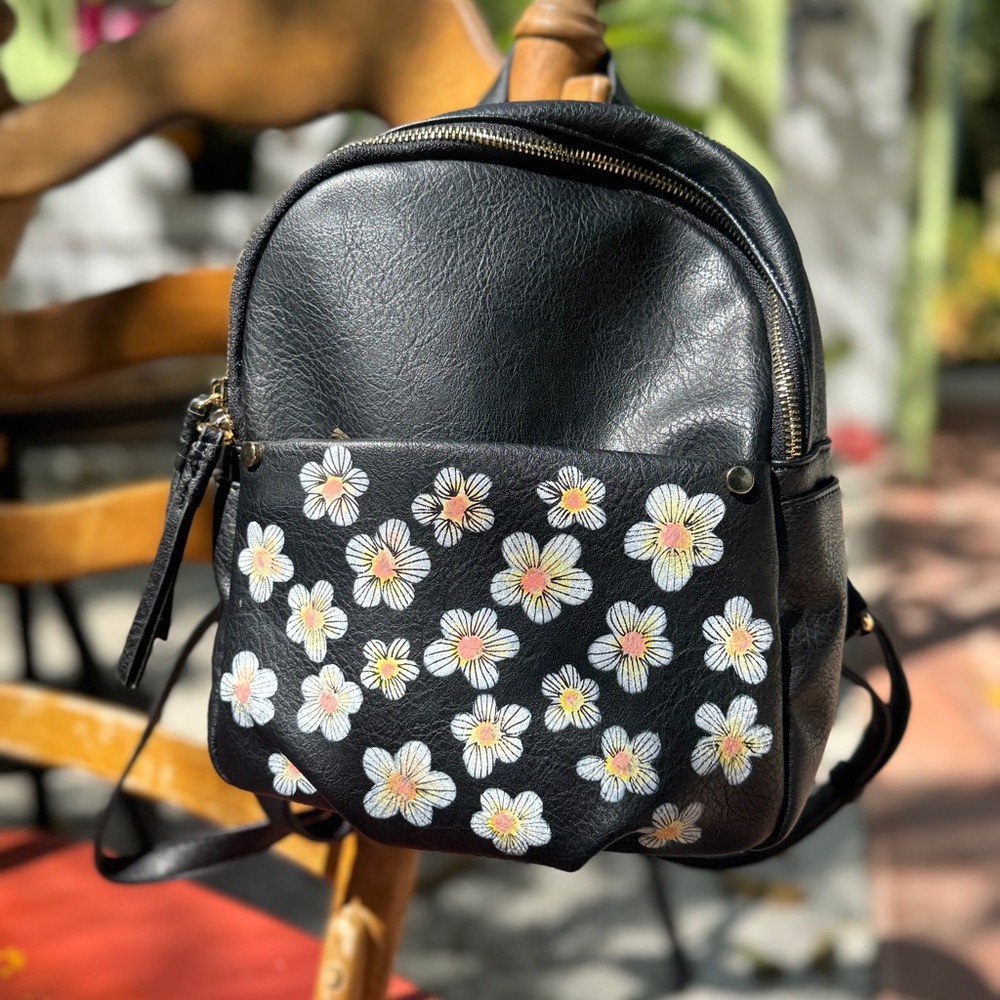 Black and White Floral Mini Backpack